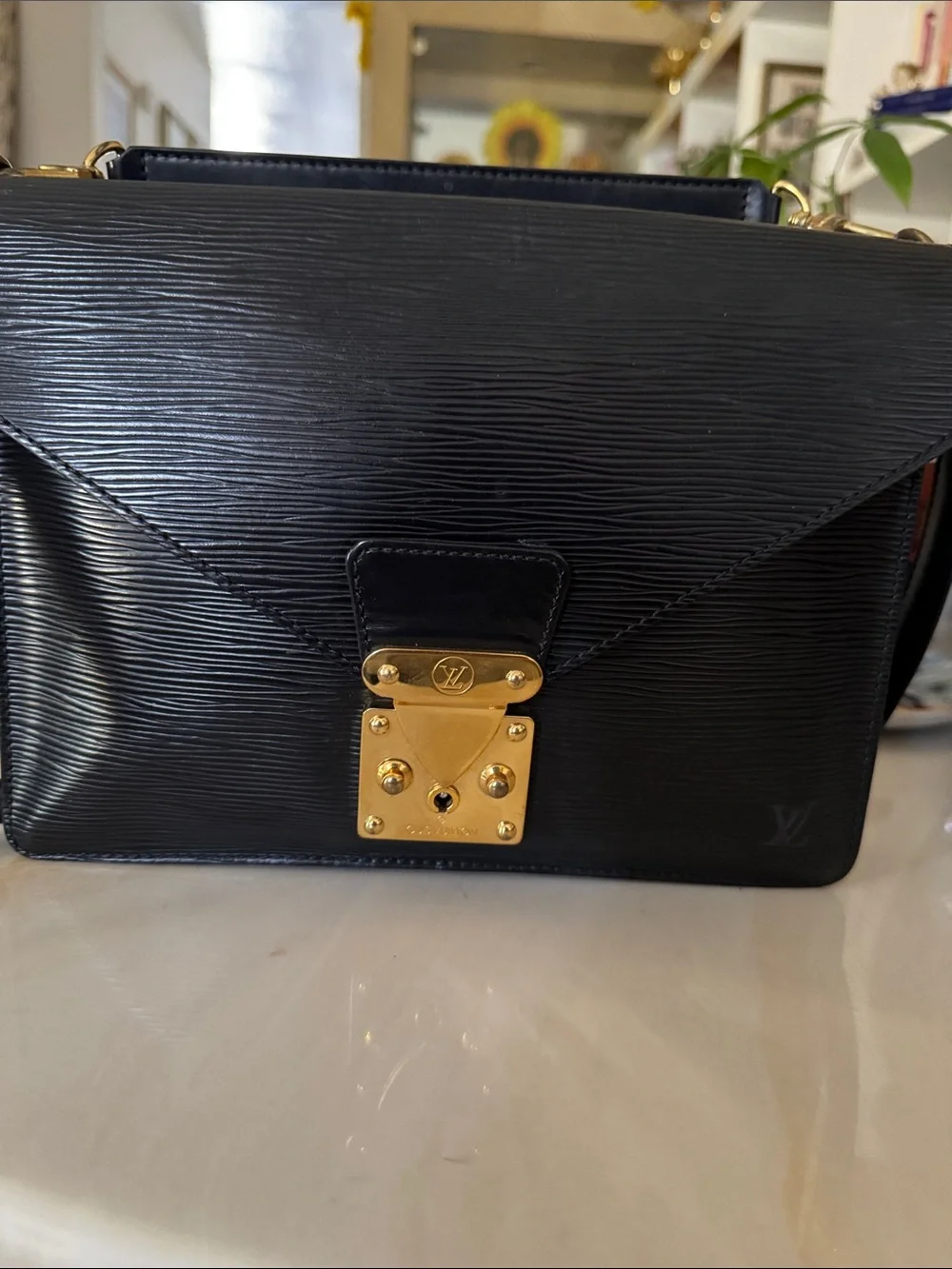 Louis Vuitton Black Epi Leather Satchel with Gold Hardware